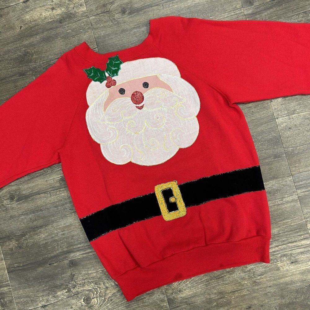 Vintage‎ Pannill by Hanes Santa Claus Face Sweatshirt Adult Large Red Christmas